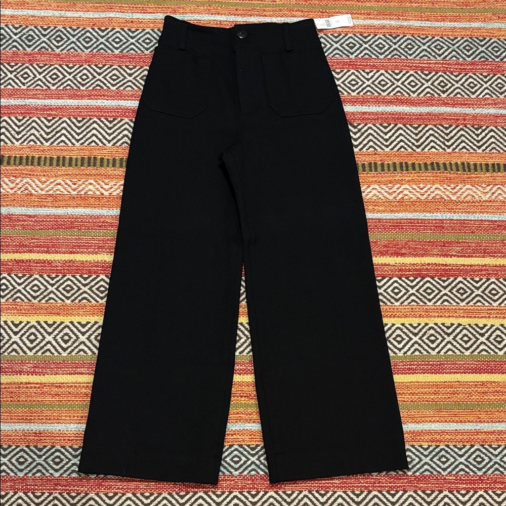 Maeve Anthropologie Colette Black Magic Fabric Cropped Wide Leg Pants NWT 25